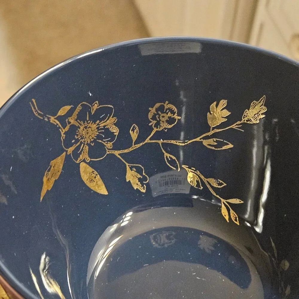 RARE NIB LENOX BUTTERFLY FLOWER SPRIG & VINE NAVY BLUE GOLD FIGURAL BOWL & STAND